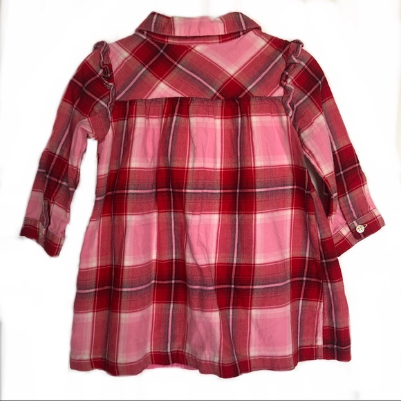 Gap Baby Red & Pink Plaid Button Down Baby Girl Dress 18-24 Mos - Picture 2 of 5
